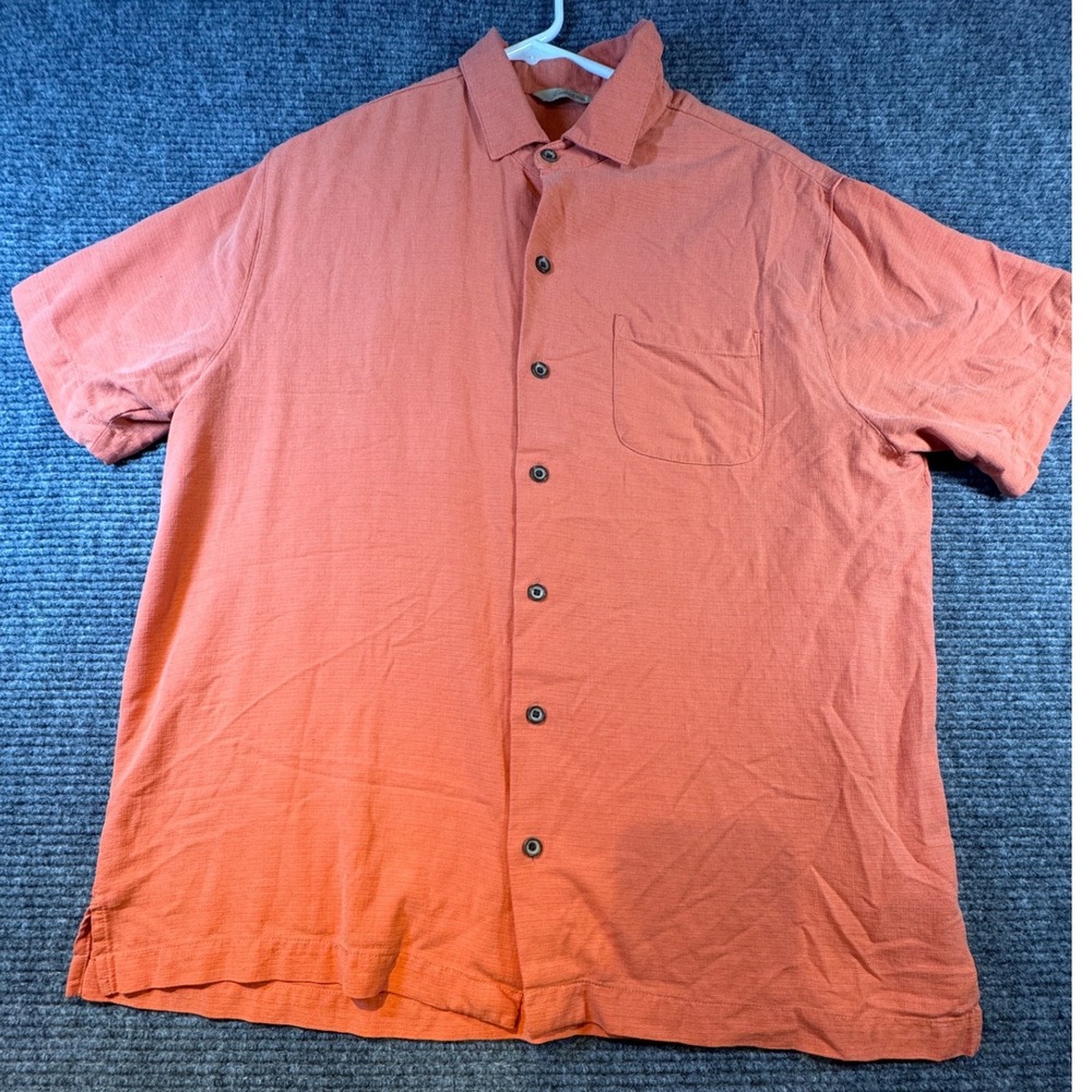Paradise Collection Men's Orange 100% Silk Short Sleeve‎ Button Up Shirt Size L